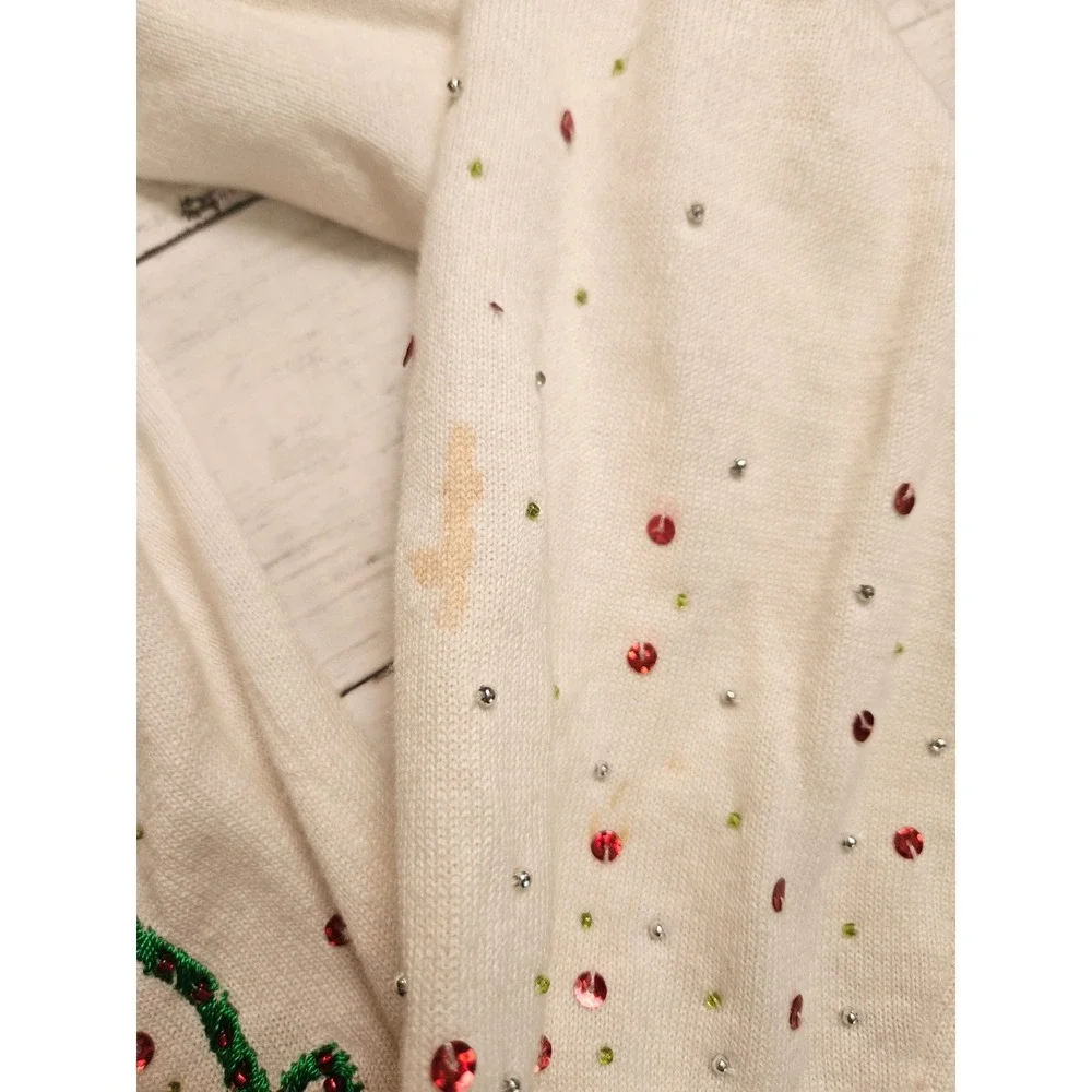 Berek Christmas Cardigan Sweater XL White Beaded Holiday Handbags Embroidery